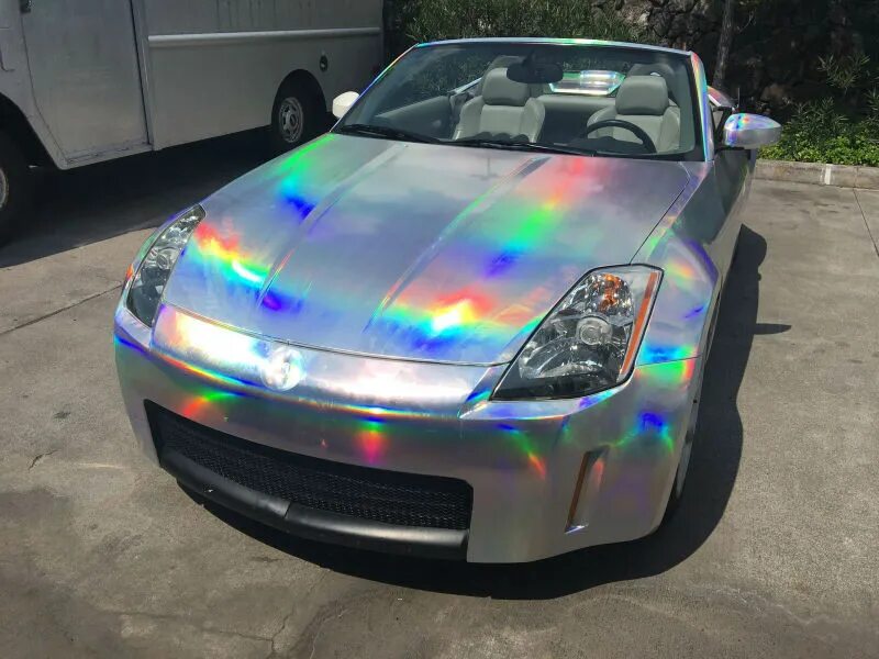 Покрашенные автомобили фото Silver Black Holographic Laser Chrome Iridescent Vinyl Film Car Wrap 7 Sizes Hot