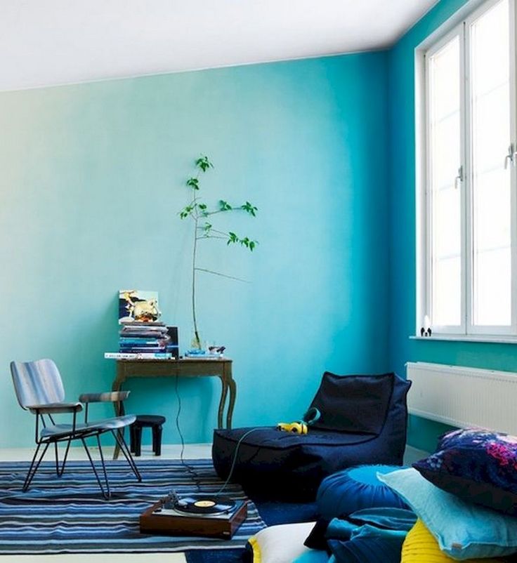 Покрашенные стены в квартире фото 14+ Awesome DIY Painted Ombre Wall For Apartment Decor Ideas Living room turquoi