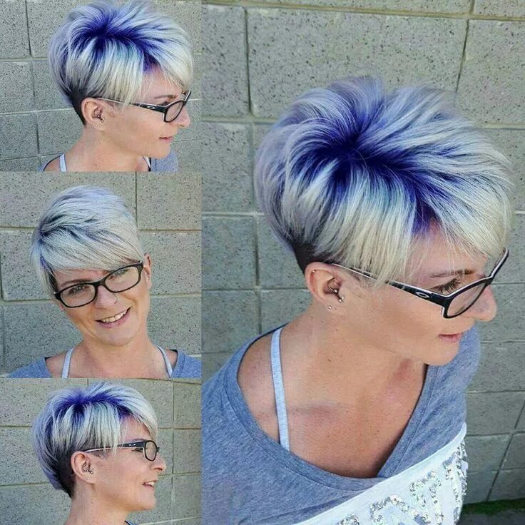 Покрасить короткие волосы фото Image result for platinum pixie hair with purple colored highlights Raíces de pe