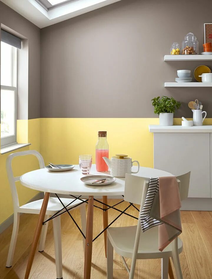 Покрасить кухню краской фото Lemon Squash - Anti Bacterial Matt - Kitchen Crown Paints Kitchen feature wall, 