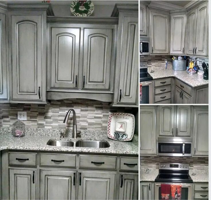 Покрасить кухонный гарнитур своими руками в домашних Grey w blk wax Kitchen cabinets makeover, Grey kitchen cabinets, Glazed kitchen 