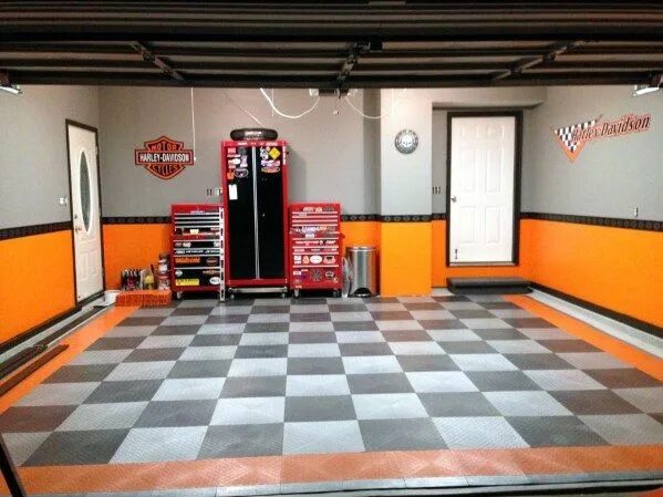 Покраска гаража внутри фото идеи для гаража Garage Walls Orange Black And Grey