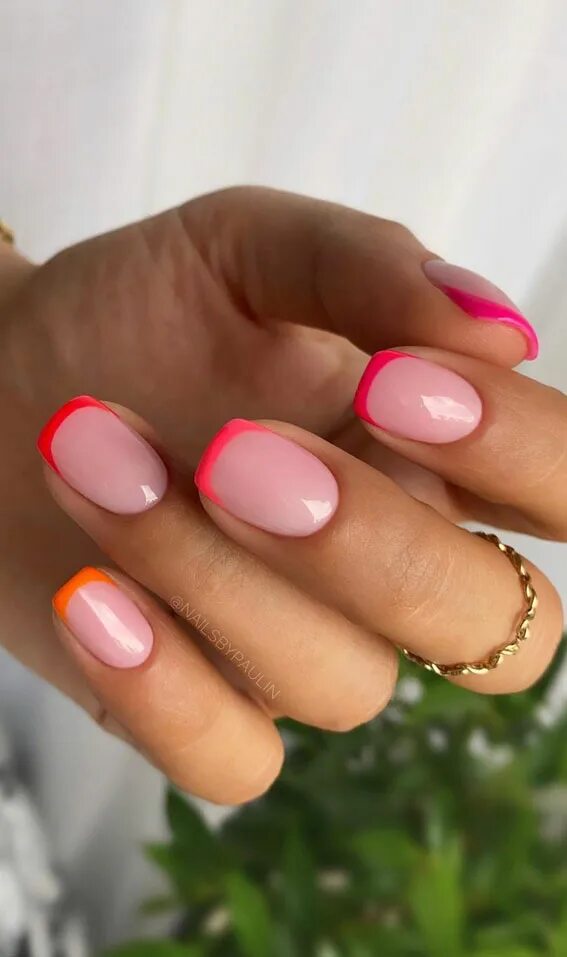 Покраска ногтей фото новинки 2024 50 Pretty Summer Nails in 2022 For Every Taste : Gradient Pink and Orange French