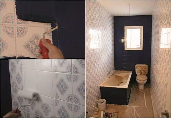 Покраска плитки фото до и после Baño, Decoración, negro, blanco, Diseño Pintar azulejos do banheiro, Azulejo ban