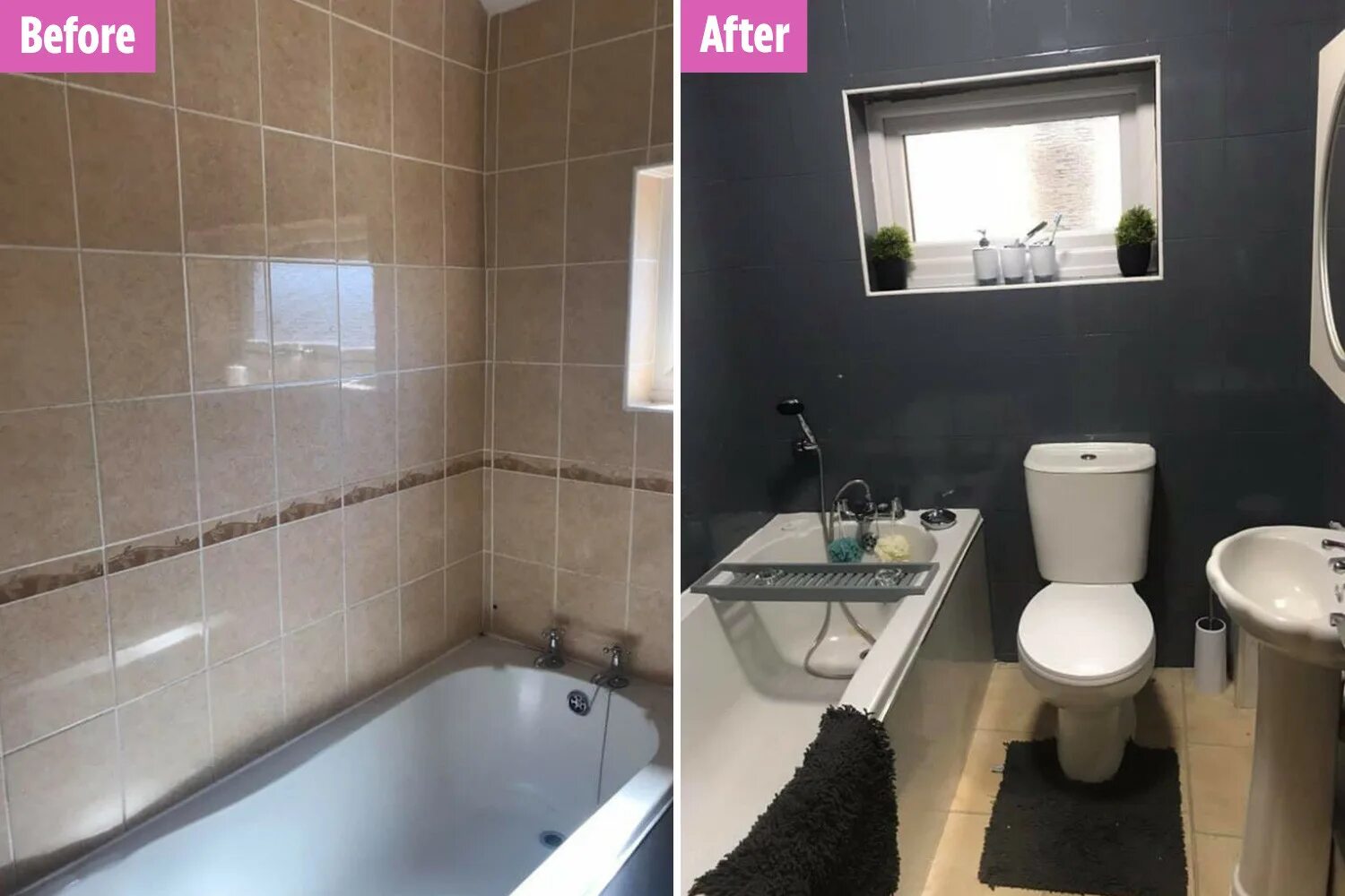 Покраска плитки в ванной комнате фото Woman overhauls her ordinary bathroom using £ 15 Wilko paint and the difference 