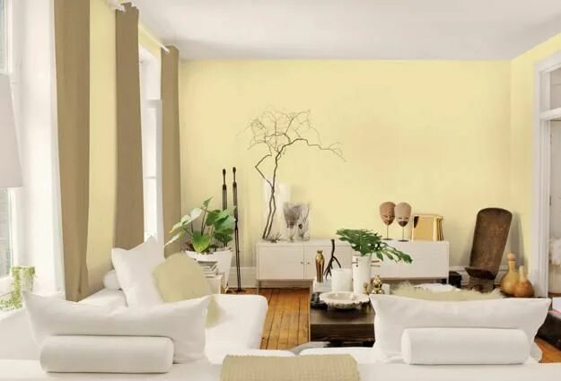 Покраска стен гостиной фото Brown and Cream Interior Color Schemes Yellow walls living room, Yellow living r