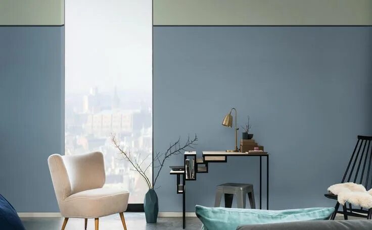 Покраска стен интерьере фото Two tone living space Blauwe kamers, Kleurrijk interieur, Interieur kleuren