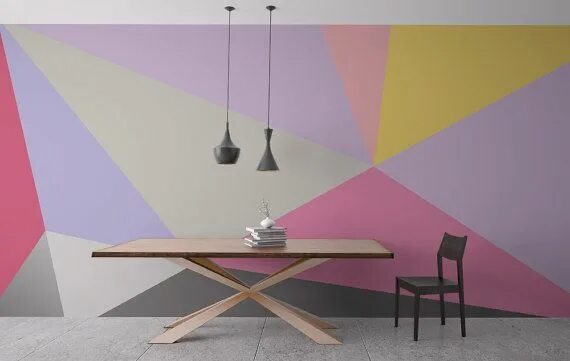 Покраска стен современный дизайн фото Wall Mural - Mid Century - Pastel Triangles - Repositionable Adhesive Fabric - S