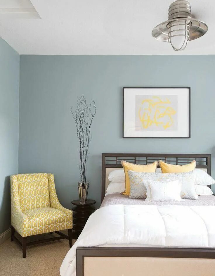 Покраска стен спальня дизайн фото Bedroom blue grey yellow white colour palette Bedroom design, Home decor bedroom