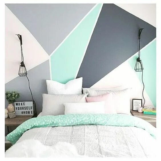 Покраска стен в спальне интерьер дизайн 20 Ideas Geometric Wall Decor Dipingere pareti camera da letto, Pareti casa idee