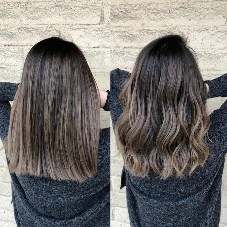 Покраска волос айртач на темные волосы фото Los Angeles Hairstylist/color on Instagram: "Ash brunette Wavy VS Straight Hair 