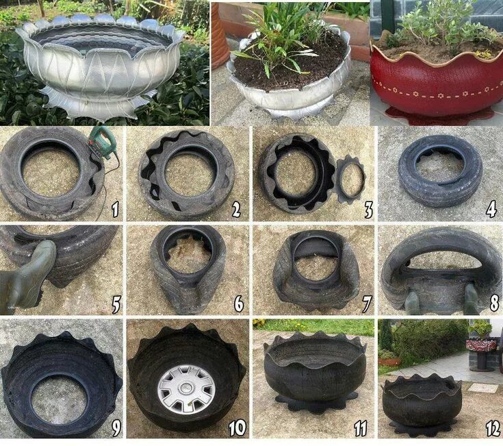 Покрышек своими руками фото Old tire flower pot Flower planters diy, Tire planters, Tyres recycle