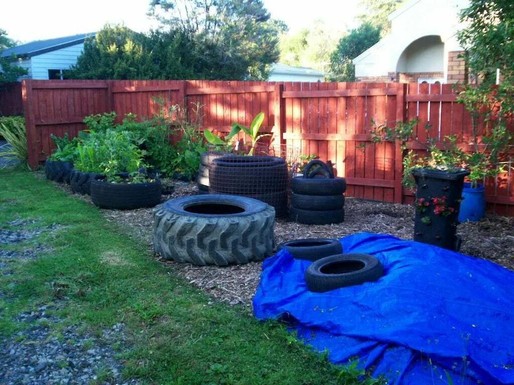 Покрышки на даче фото Fish Pond From Tractor (or Car) Tires Recycled tyres garden, Tire pond, Tire gar