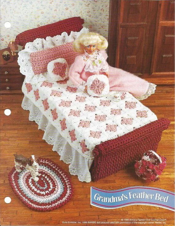 Покрывала для кукол вязание крючком со схемами Crochet Pattern Crochet Barbie Bed Pattern Barbie Accessories Crochet furniture,