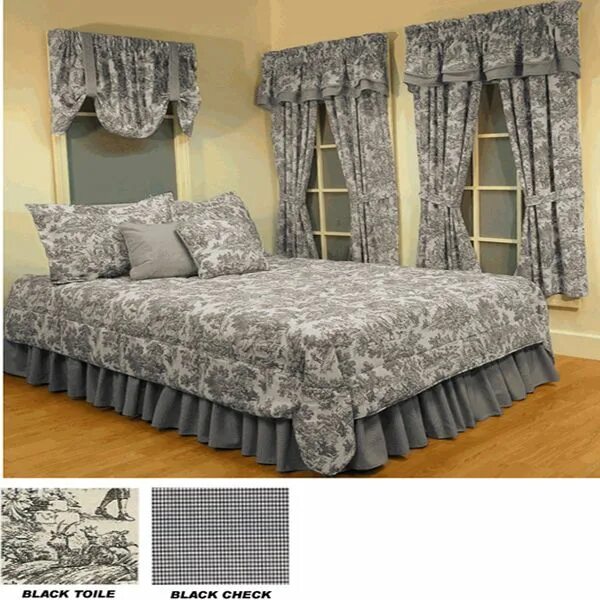 Покрывало и штора в интерьере Ellis Victoria Park Black Toile Bedding by Ellis Bedding, Ellis Black Toile Bedd