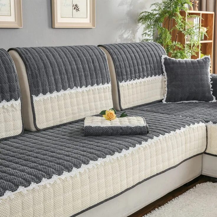 Покрывало на диван угловой на резинке фото OstepDecor Couch Cover, Sofa Cover, Quilted Sectional Couch Covers, Velvet Sofa 