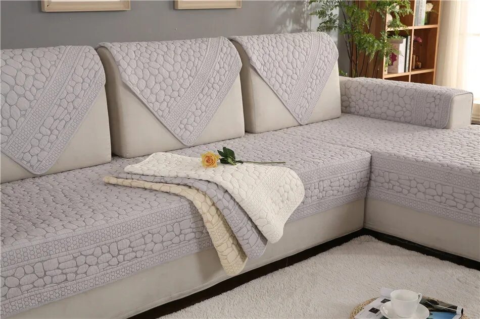 Покрывало на диван угловой на резинке фото 3D Stone Pattern Sofa Cover Towel Slipcover Plush Fabric Thick Sofa Modern Non s