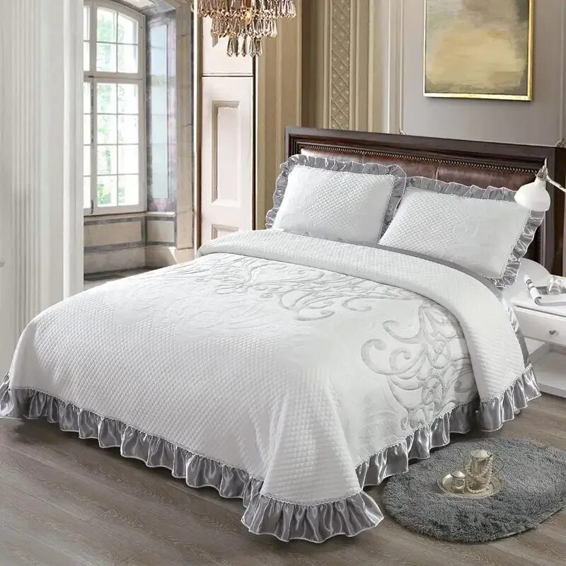 Покрывало на кровать фото 38New Luxury Grey Bed spread Quilted Soft Bedspread King Queen size 3/5Pcs Bed c