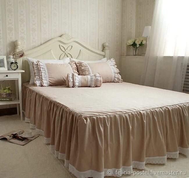 free shipping crystal velvet lace skirted bed cover 3pcs quality thick cotton be