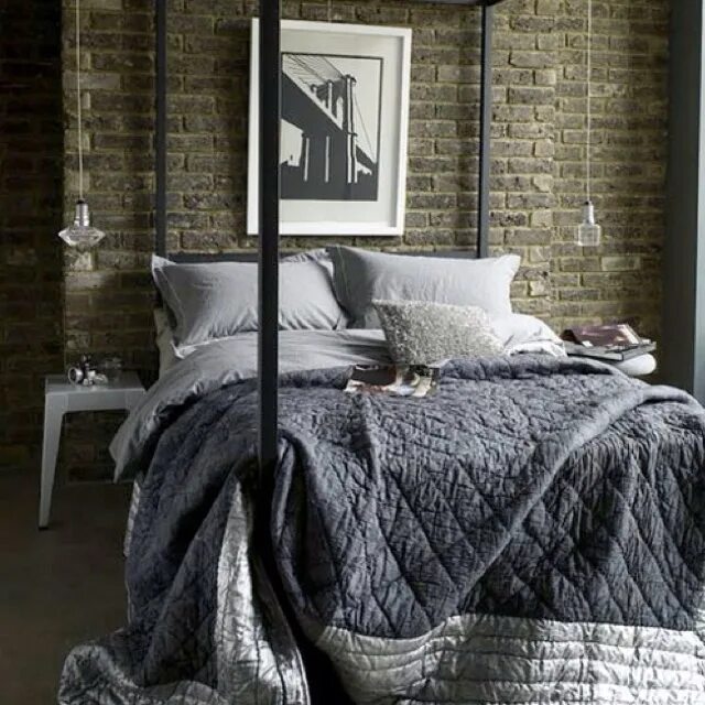 Покрывало на кровать в стиле лофт Simple and understated Eclectic bedroom, Chic bedroom design, Brick wall bedroom