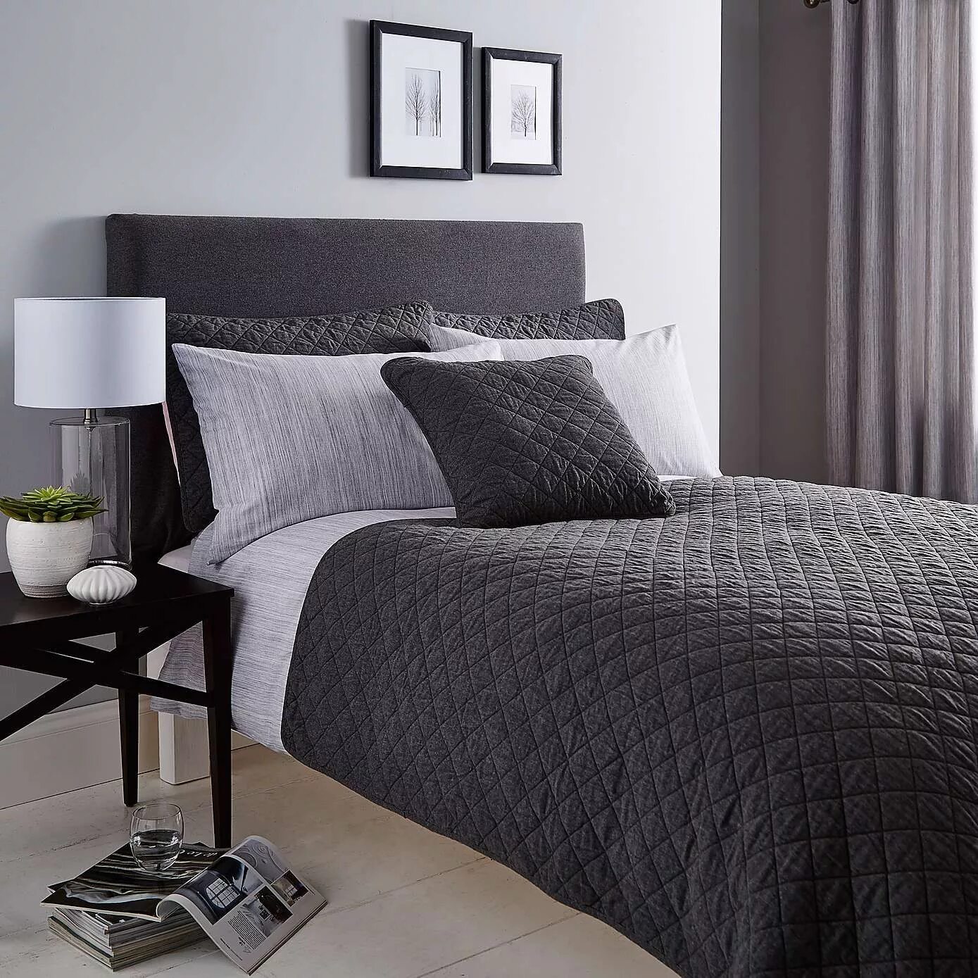 Покрывало на серую кровать интерьер Jasper Grey Pillow Sham Dunelm Grey bedroom decor, Bedroom inspiration grey, Gre