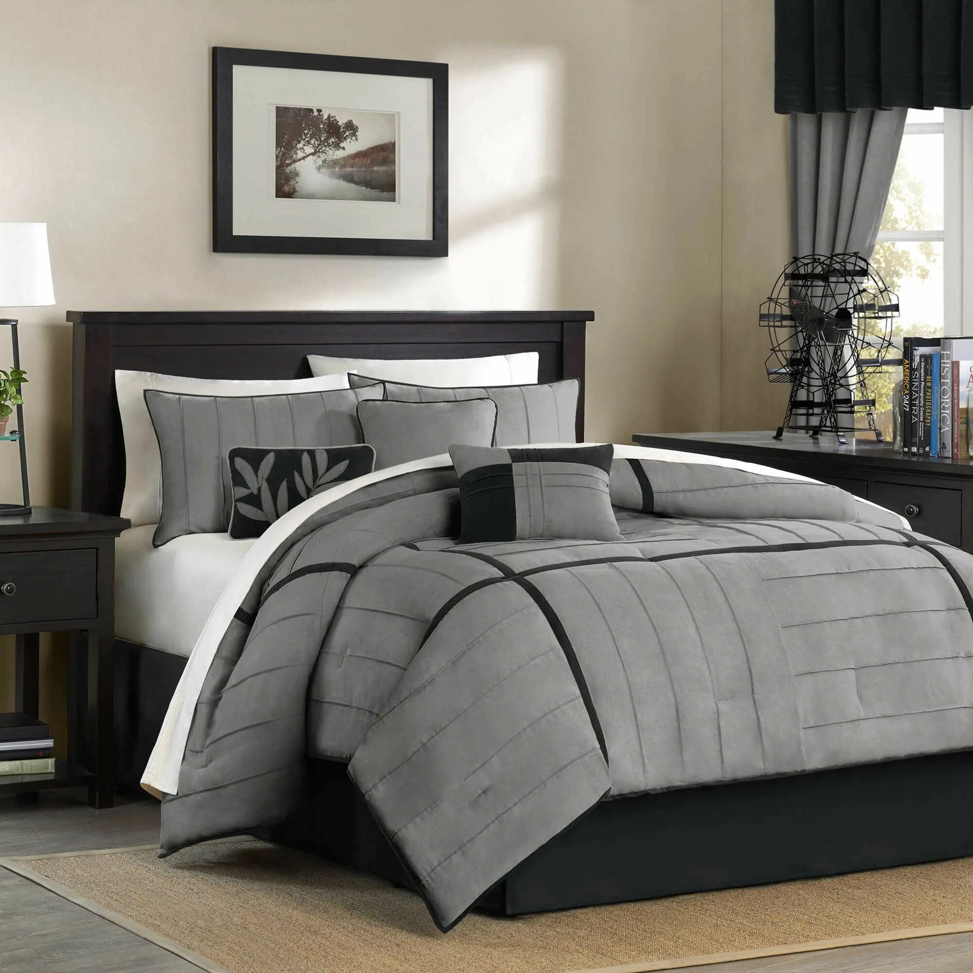 Покрывало на серую кровать интерьер Mesa Complete Comforter Set in Grey Bed Bath & Beyond Black bedroom furniture se