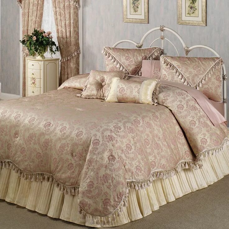 Покрывало в спальню фото новинки красивые Chambery Romantic Fringed Comforter Bedding Bedroom comforter sets, Blush bedroo