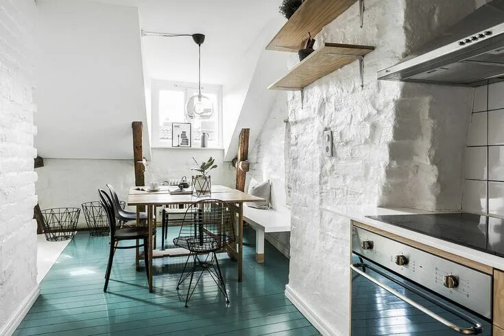 Пол в квартире в стиле лофт Scandinavian attic apartment - kitchen, dining Loft, Planete deco, Design