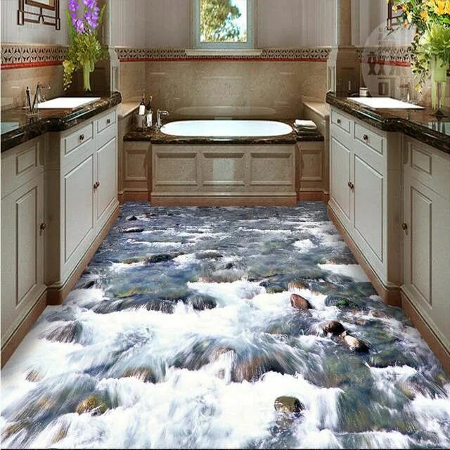 Пол в ванной фото Online Shop Custom Floor painting 3D Wall paper crystal clear river water Bathro