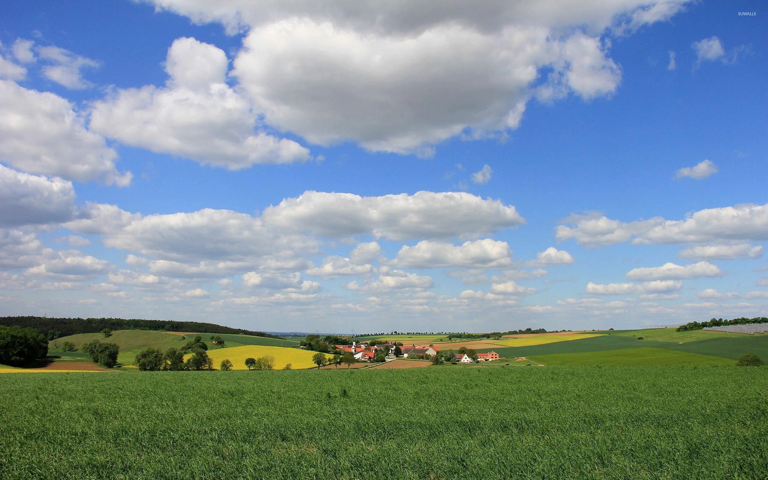 Поле любительское фото Fuzzy clouds over the small town wallpaper - Nature wallpapers - #32830