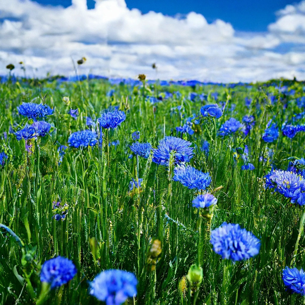 Поле васильков фото "Cornflower field, beautiful, 4k, dali." - image created in Shedevrum