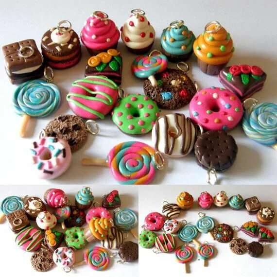 Полимерная глина поделки своими руками фото Encontre esto: '20 polymer clay charms (Sweets theme)' en Wish, *échale un ojo! 