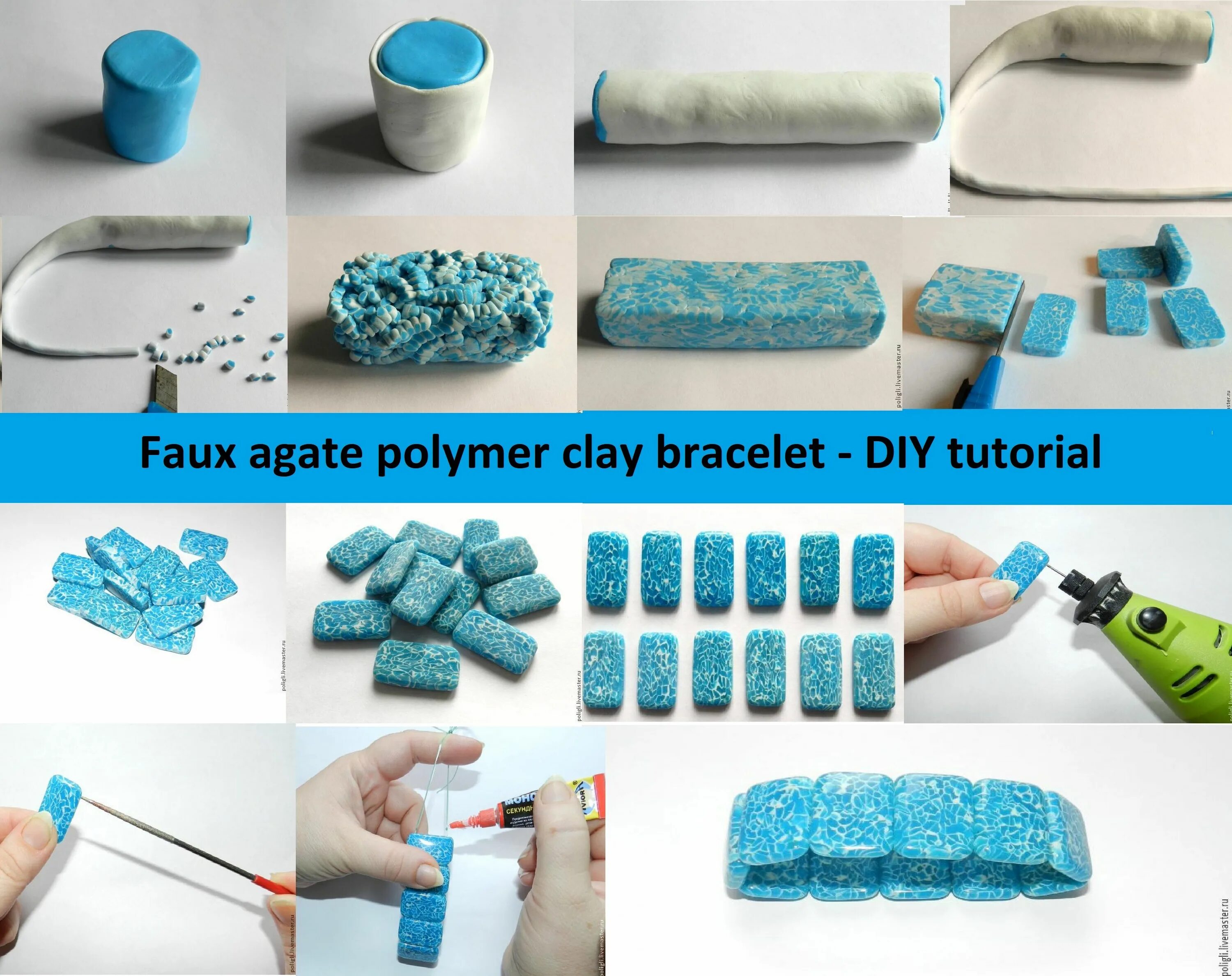 Полимерная глина свои в домашних условиях Faux agate polymer clay bracelet - DIY tutorial - FImo DIY, polymer clay tutoria