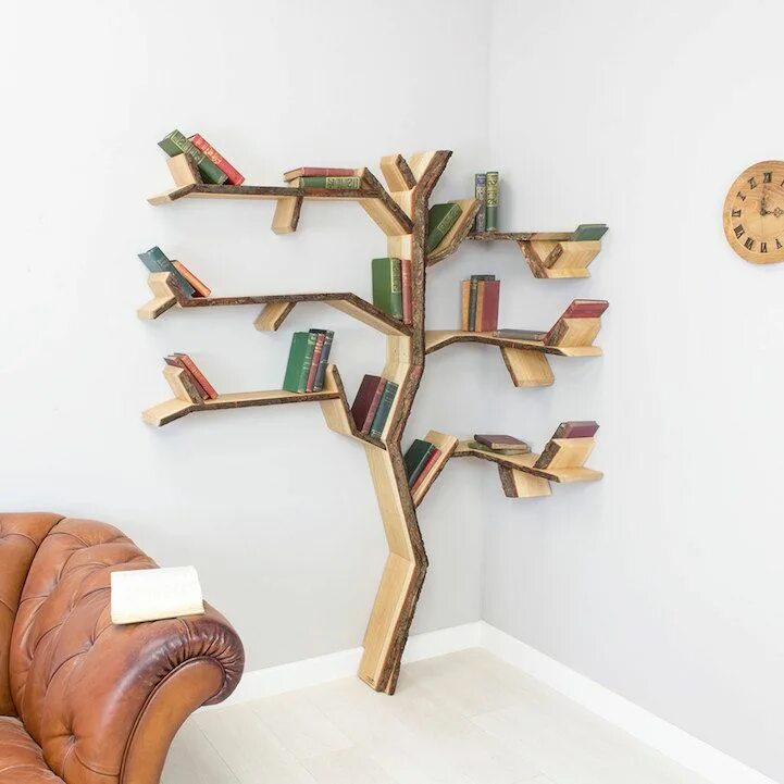 Полка дерево на стену фото Modern Tree Shelves Playfully Designed to Hold Books on Their Branches Scaffalat