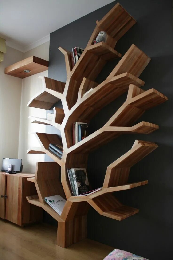 Полка для книг дерево фото Librero Árbol, fabricación a medida. Geometric shelves, Woodworking projects fur