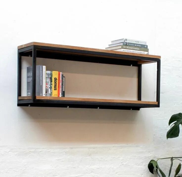 Полка для книг в стиле лофт Orla Welded Dark Steel Box Section and Premium Oak Shelves/storage Bespoke Indus