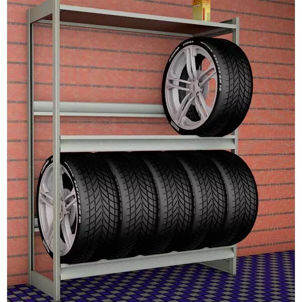 Полка для колес фото Стеллаж для колес 1500х500х2000 (2 яруса и 1 полка) SK15202