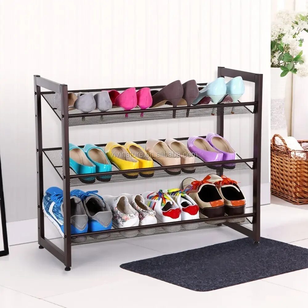 Полка для обуви металлическая фото 3 Tiers Stackable Metal Mesh Shoes Rack And Storage Rack - Buy 3 Tiers Shoes Rac