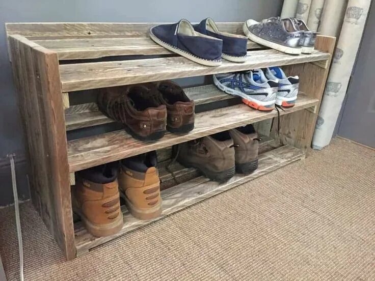 Полка для обуви своими руками фото Sapateira de Pallet: Preço e Como fazer +155 Fotos! - TC Diy shoe rack, Wood sho