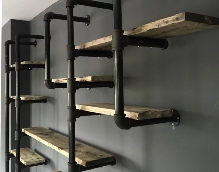 Полка из трубы фото Wall Mounted Shelves - Steel Roots Design Shelves, Wall mounted shelves, Garage 