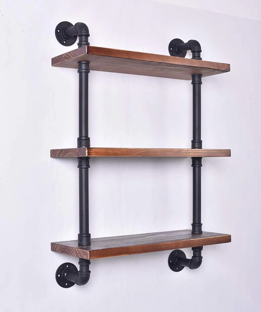 Полка из трубы фото Industrial Pipe Shelving Bookshelf Rustic Modern Wood Ladder Storage Shelf 3 Tie