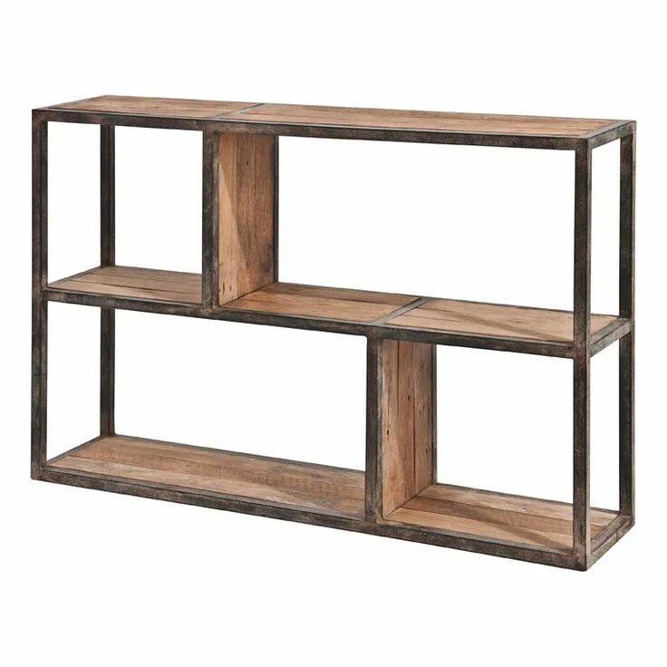 Полка настенная в стиле лофт купить Etagère murale Teck recyclé brut/Métal L113xP25xH73cm LOFT Inwood Idées étagères