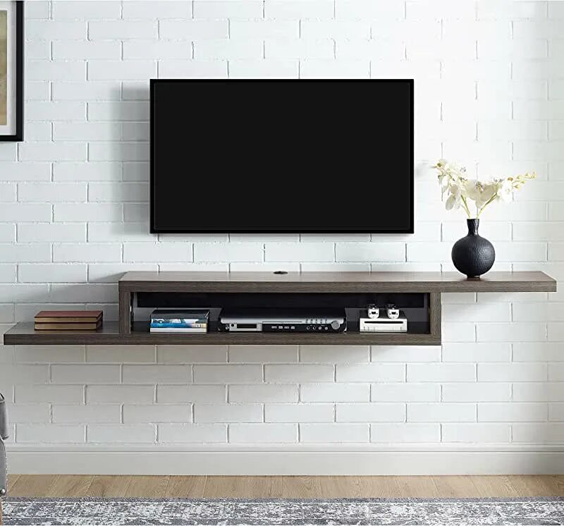 Полка под подвесным телевизором фото Amazon.com: Modern Floating Tv Stand