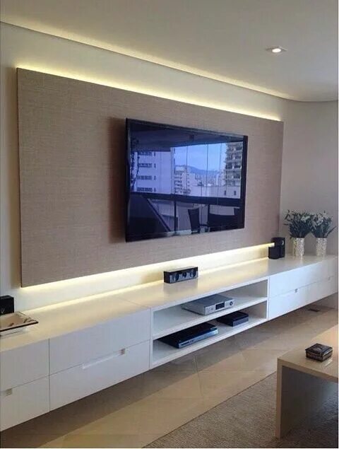 Полка под телевизор фото Sala tv Living room tv wall, Trendy living rooms, Living room decor