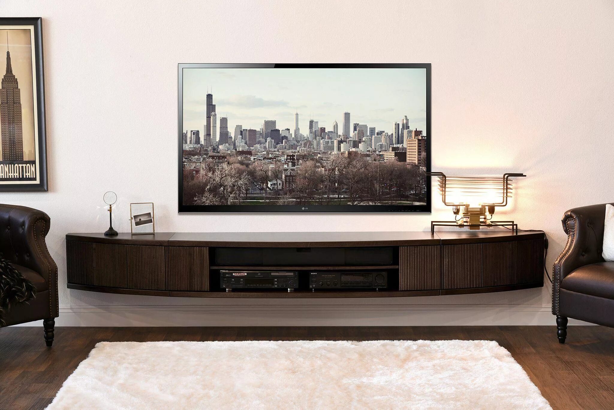 Полка под телевизор фото Wall Mount Floating Entertainment Center TV Stand - Arc - Espresso Wall mount en