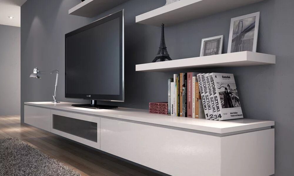 Полка под телевизор фото twelve Contemporary Ideas For Wall Decorations Floating shelves entertainment ce