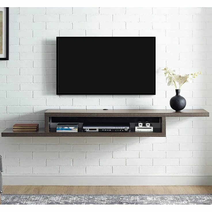 Полка под телевизор фото Asymmetrical Wall Mounted Wood TV Console Entertainment Center 72-inch Gray - Wa