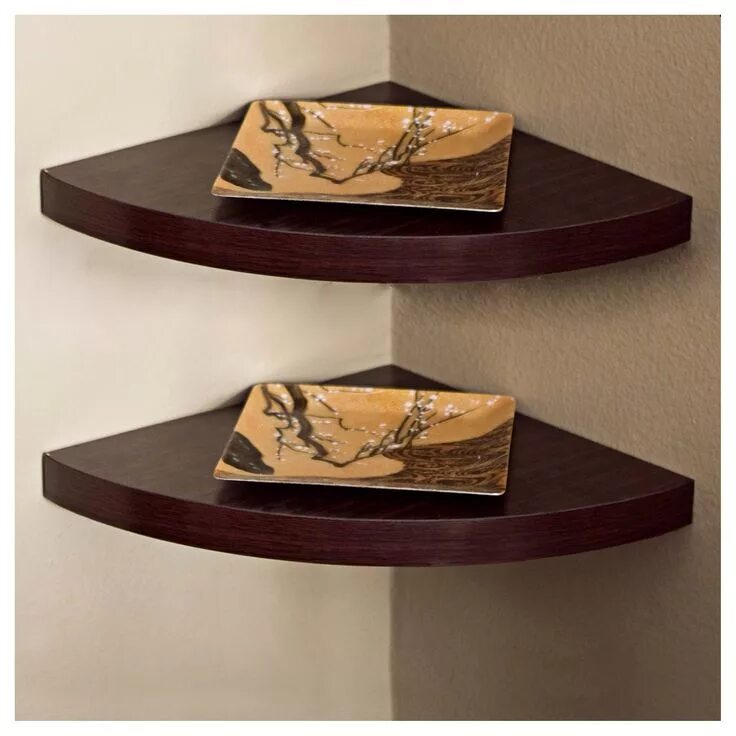 Полка угловая фото дерево Set of 2) 11.5" x 1.5" Radial Floating Corner Shelves Brown - Danya B. Corner sh