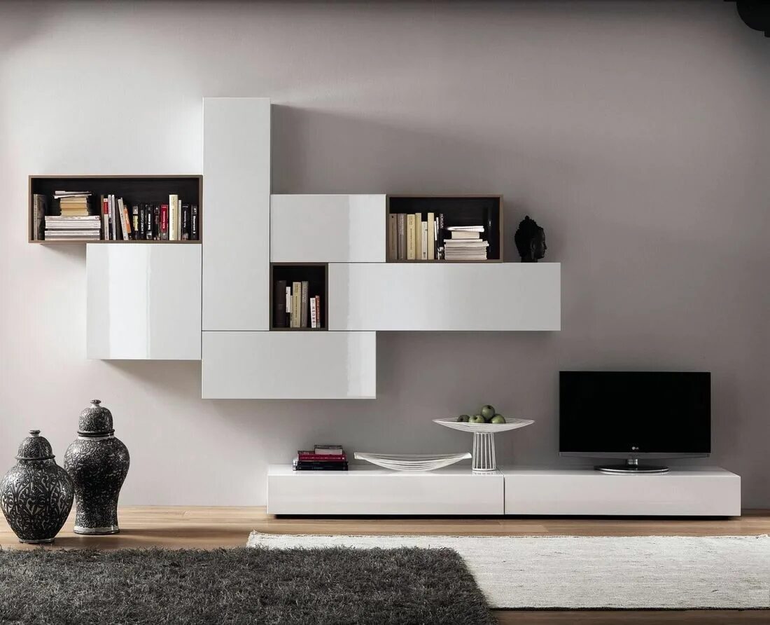 Полка в гостиную в современном стиле фото Cube modern white wall unit... Arredamento salotto idee, Idee arredamento soggio