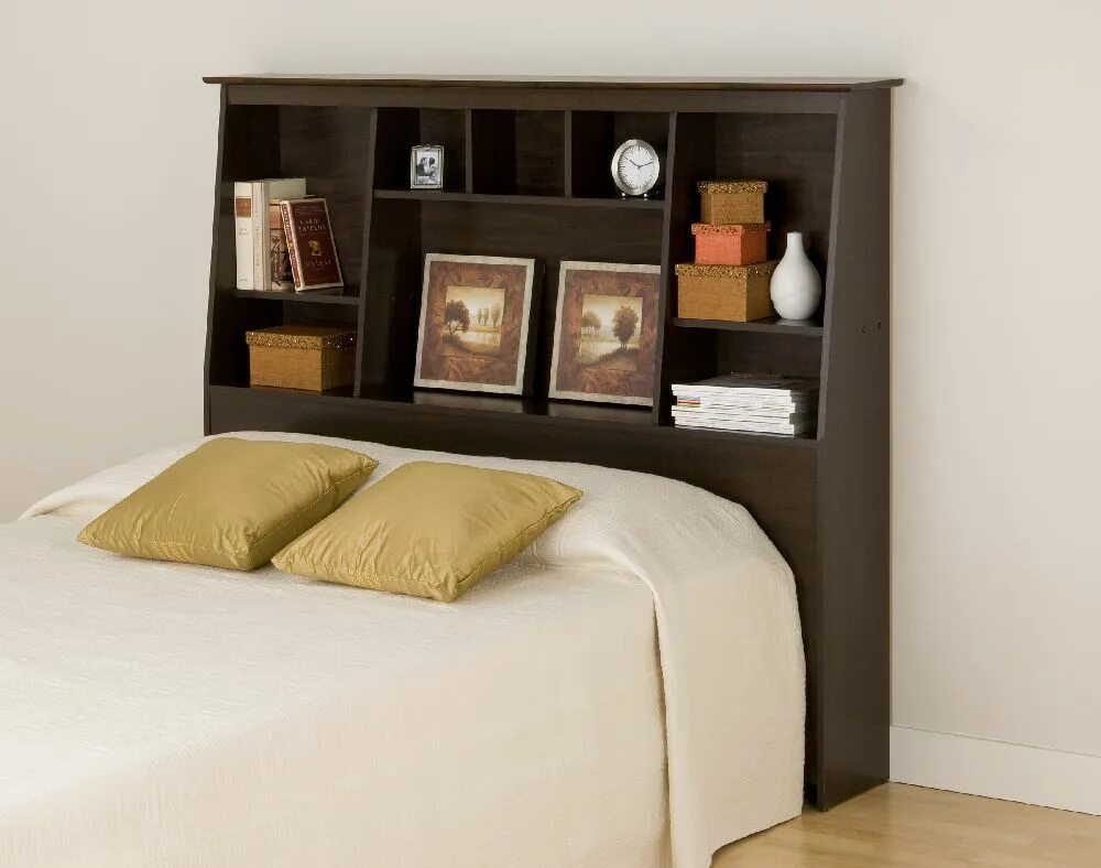 Полка в изголовье кровати фото Prepac, Espresso Tall Full / Queen Bookcase Headboard ESH6656, furniture outlet,